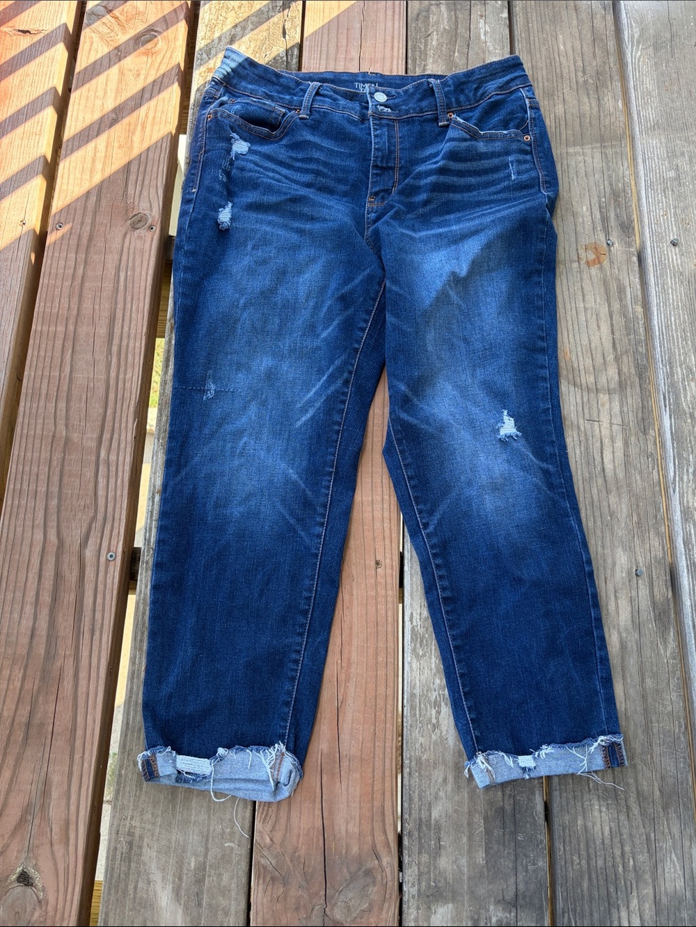 Time and Tru Dark Blue Distressed Mid Rise Jeans